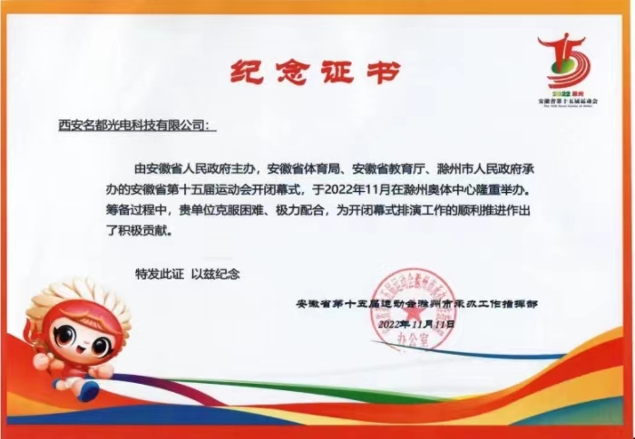 喜报：名都激光荣获滁州市颁发证书！